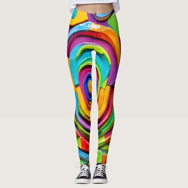 Farbenfrohe Surreal-Skulptur Leggings (Vorderseite)