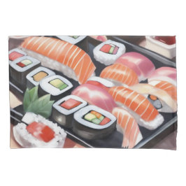 Farbenfrohe Sushi auf schwarzem Platter Kissenbezug