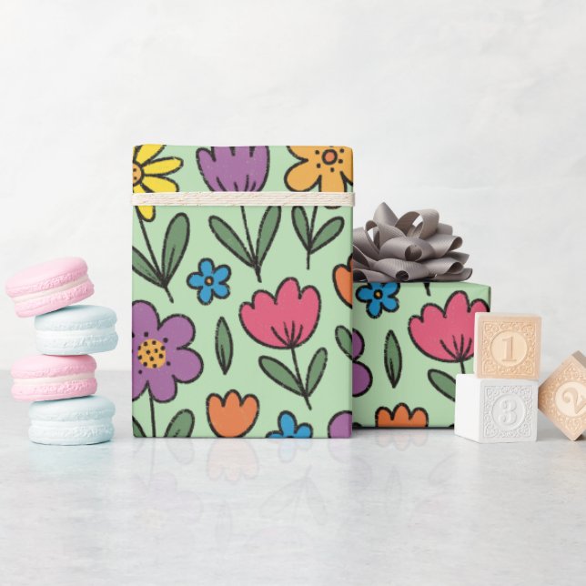 Farbenfrohe süße Frühlingsblumen Geschenkpapier Ro (Babyparty)