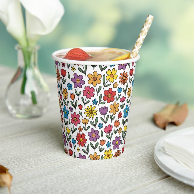 Farbenfrohe süße Frühlingsblumen-Papierbecher Pappbecher (In Situ)