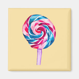 Farbenfrohe Süßwarenlollipop Aquarellkunst Magnet