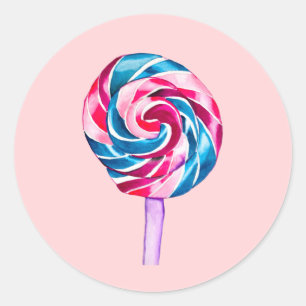 Farbenfrohe Süßwarenlollipop Aquarellkunst Runder Aufkleber