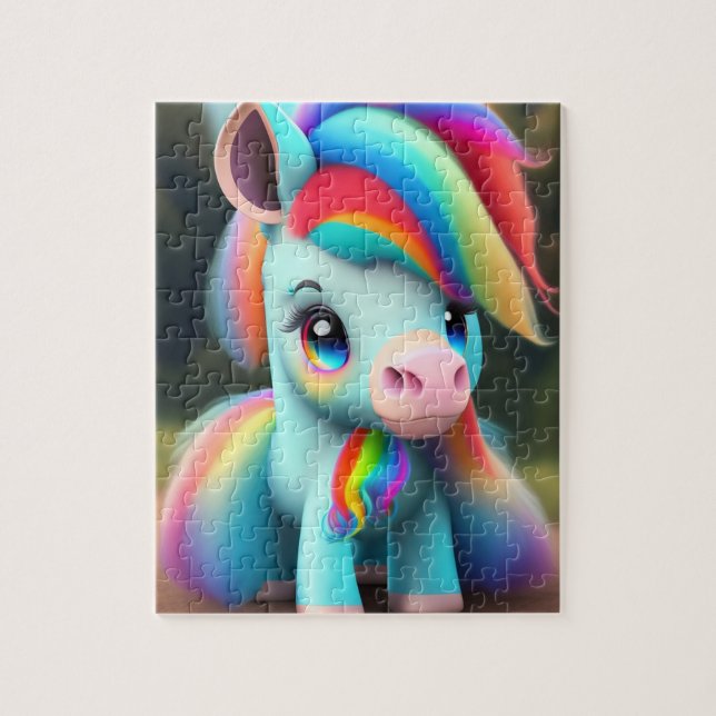 Farbenfrohe Sweet Baby Pony mit Regenbogen, Pony Puzzle (Vertikal)