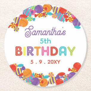 Farbenfrohe Sweet Fun Candy Birthday Party Runder Pappuntersetzer
