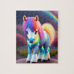 Farbenfrohe Sweet Pony mit Regenbogen, Neon Lights Puzzle