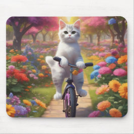 Farbenfrohe Szene mit Cat on Bicycle Mouse Pad Mousepad