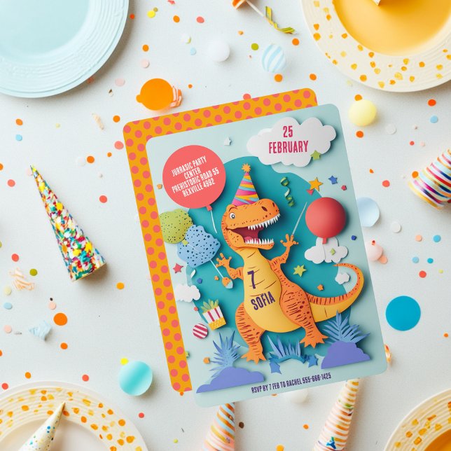 Farbenfrohe T-Rex Dinosaur Geburtstagsparty Einladung (Von Creator hochgeladen)