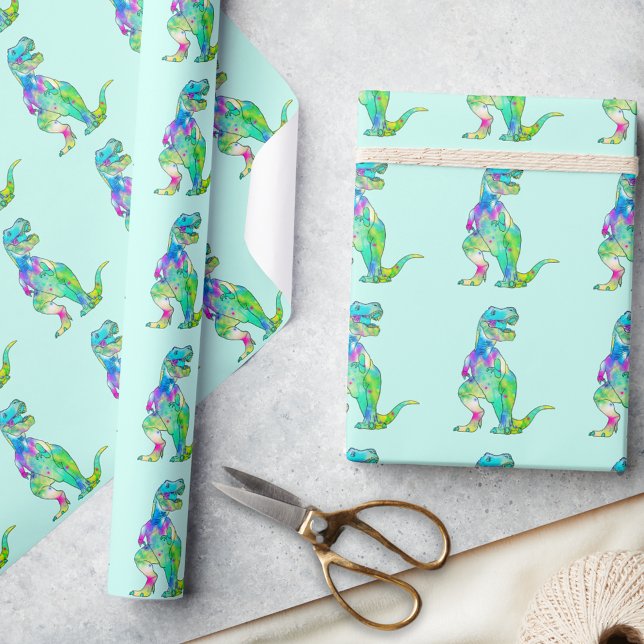 Farbenfrohe T-Rex Dinosaur Muster Geschenkpapier (Colorful T-Rex dinosaur pattern green wrapping paper)