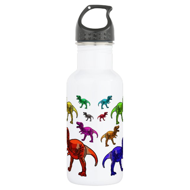 Farbenfrohe T-Rex Edelstahlflasche (Vorderseite)