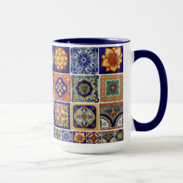 Farbenfrohe Talavera Tile auf Porzellan Big Coffee Tasse