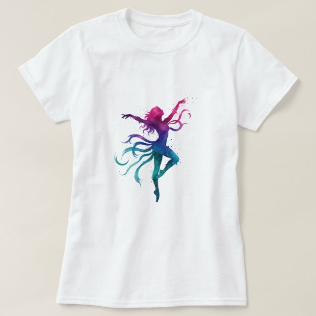 Farbenfrohe tanzende Silhouette - Vibrierende Wass T-Shirt (Design vorne)