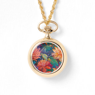 Farbenfrohe Tapisserie Dahlia Armbanduhr