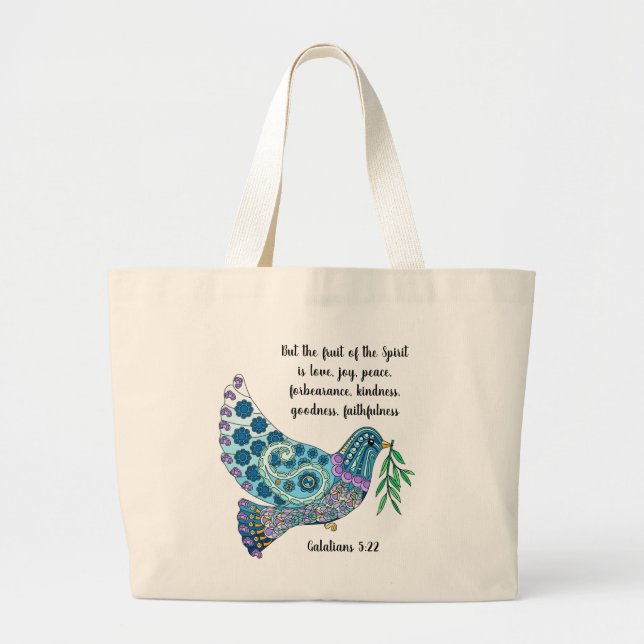 Farbenfrohe Taube mit Verse über Frieden (Galaten  Jumbo Stoffbeutel (Vorne)