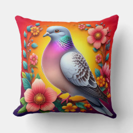 Farbenfrohe Taube umgeben von lebhaften Blume Kissen