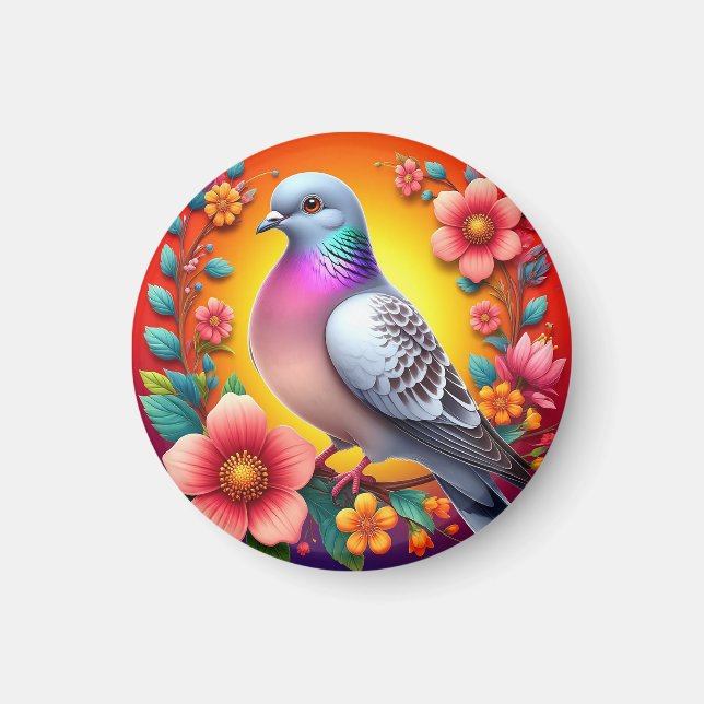 Farbenfrohe Taube umgeben von lebhaften Blume Magnet (Vorne)