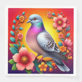 Farbenfrohe Taube umgeben von lebhaften Blume Serviette