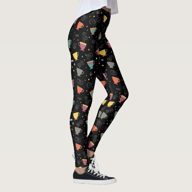 Farbenfrohe Teebecher im Winterdesign Leggings (Rechts)