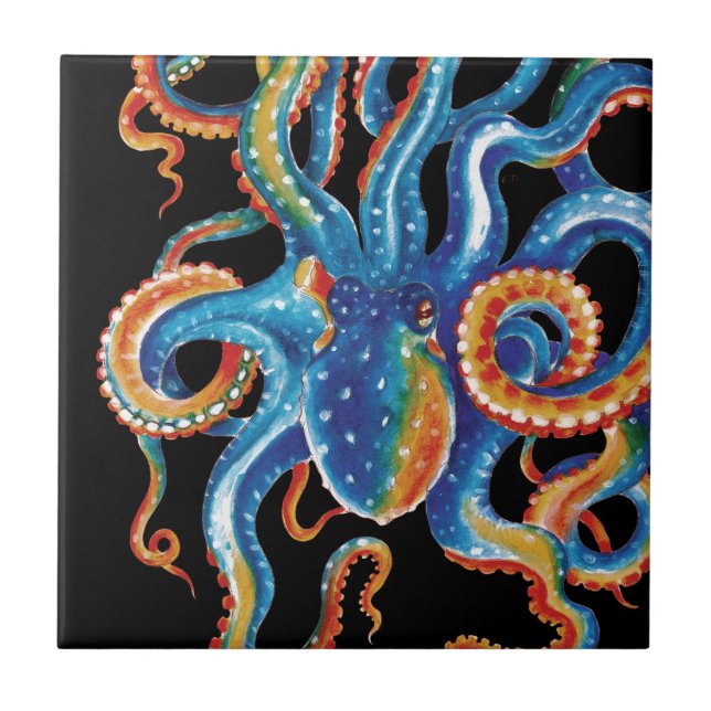 Farbenfrohe Tentakeln auf schwarz Fliese (Vorderseite)