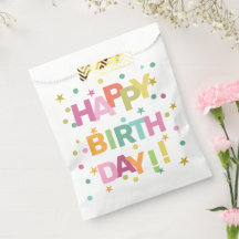 Farbenfrohe Text Confetti und Sterne glücklich zum