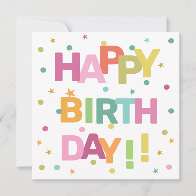 Farbenfrohe Text Confetti und Sterne glücklich zum Karte (Vorderseite)