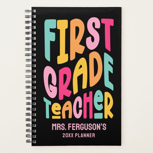 Farbenfrohe Textgestaltung für Lehrer erster Klass Planer (Vorderseite)