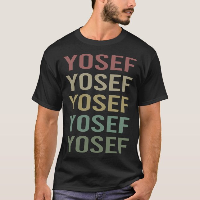 Farbenfrohe Textkunst - Name Yosef T-Shirt (Vorderseite)