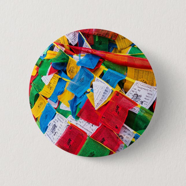 Farbenfrohe tibetische Gebetsflaggen - Tibet Button (Vorderseite)