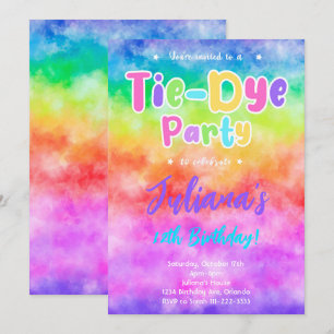 Farbenfrohe Tiedye Geburtstagsparty Einladung