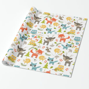 Farbenfrohe Tiere & Waldfolienmuster Geschenkpapier