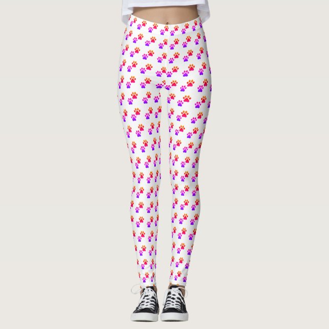 Farbenfrohe tierische Paw Prints Leggings (Vorderseite)