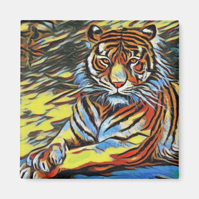 Farbenfrohe Tiger Art Malerei Magnet (Vorne)