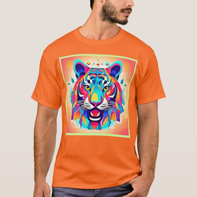 Farbenfrohe Tiger Face Art T-Shirt (Vorderseite)