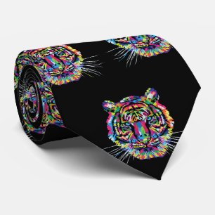 Farbenfrohe Tiger Kopf auf schwarzen Necktie Krawatte