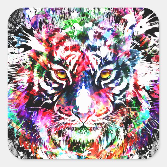 Farbenfrohe Tiger Sticker Square - Wildlife Big Ca (Vorderseite)