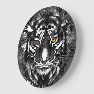 Farbenfrohe Tiger Zeichnend - Abstrakt Art Tiger U Große Wanduhr