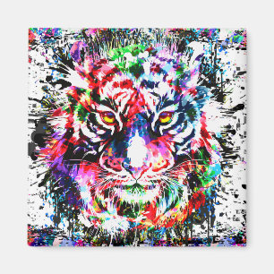 Farbenfrohe Tiger Zeichnend Magnet - Abstrakt Art