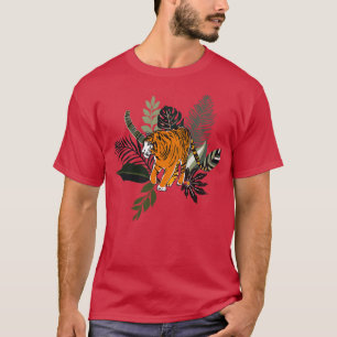 Farbenfrohe Tigerkunst mit tropischen Blätter 1 T-Shirt