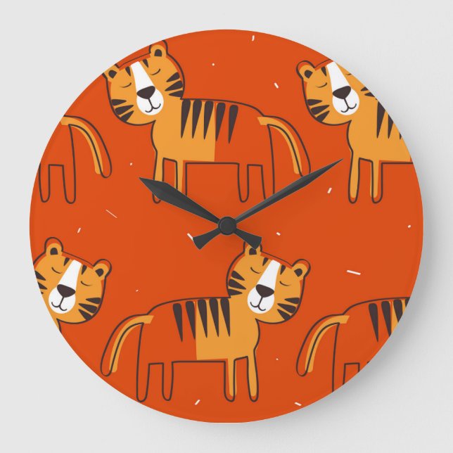 Farbenfrohe Tigers Hand Drawn Decke Große Wanduhr (Vorderseite)