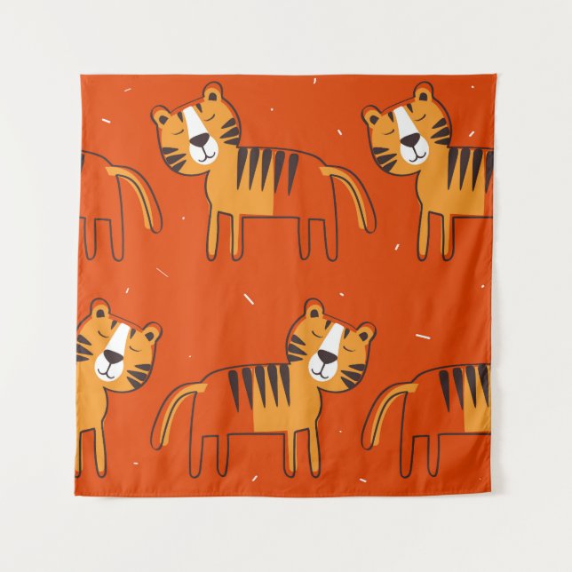 Farbenfrohe Tigers Hand Drawn Decke Wandteppich (Vorderseite)