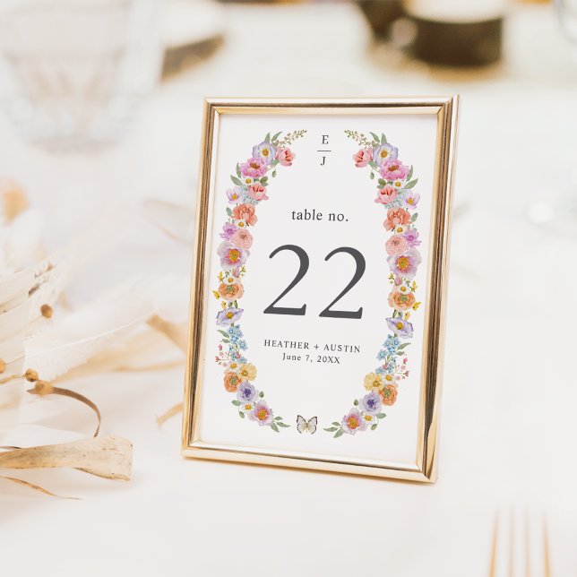 Farbenfrohe Tischnummer (Colorful Floral Table Number Monogrammed by Painted Paperie
)