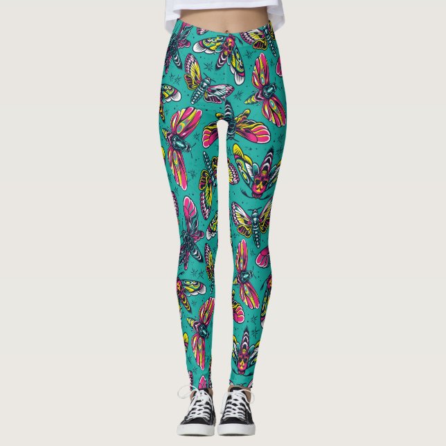 Farbenfrohe Todesmotten Leggings (Vorderseite)