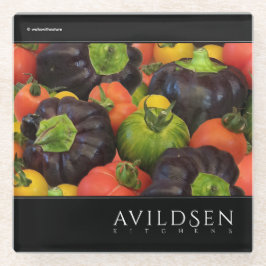 Farbenfrohe Tomate und Lila Bell Pepper Medley Glasuntersetzer