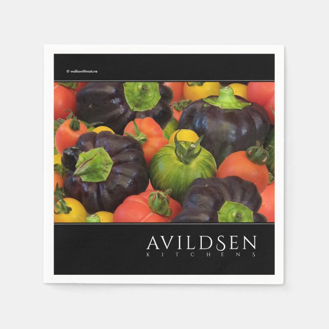 Farbenfrohe Tomate und Lila Bell Pepper Medley Serviette (Vorderseite)