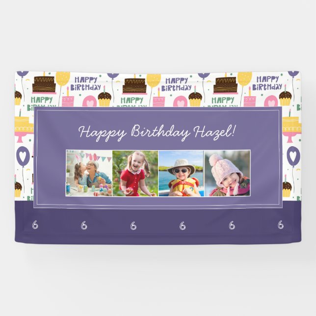 Farbenfrohe Tortenmuster Happy Birthday mit Name F Banner (Horizontal)