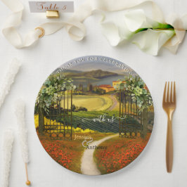 Farbenfrohe toskanische Landschaft Hochzeit Pappteller