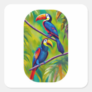 Farbenfrohe Toucan Bird Art Quadratischer Aufkleber