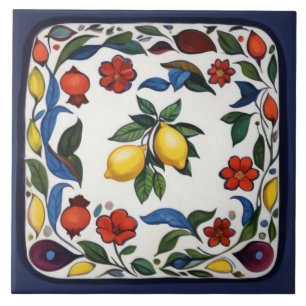 Farbenfrohe traditionelle Volksblumen Fliese