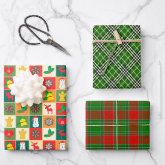 Farbenfrohe traditionelle Weihnachten Geschenkpapier Set