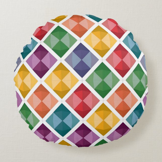 Farbenfrohe Tragetaschen des Diamantmusters Vibran Rundes Kissen (Vorderseite)