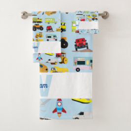 Farbenfrohe Transportmittel & Fahrzeuge Kindermust Badhandtuch Set